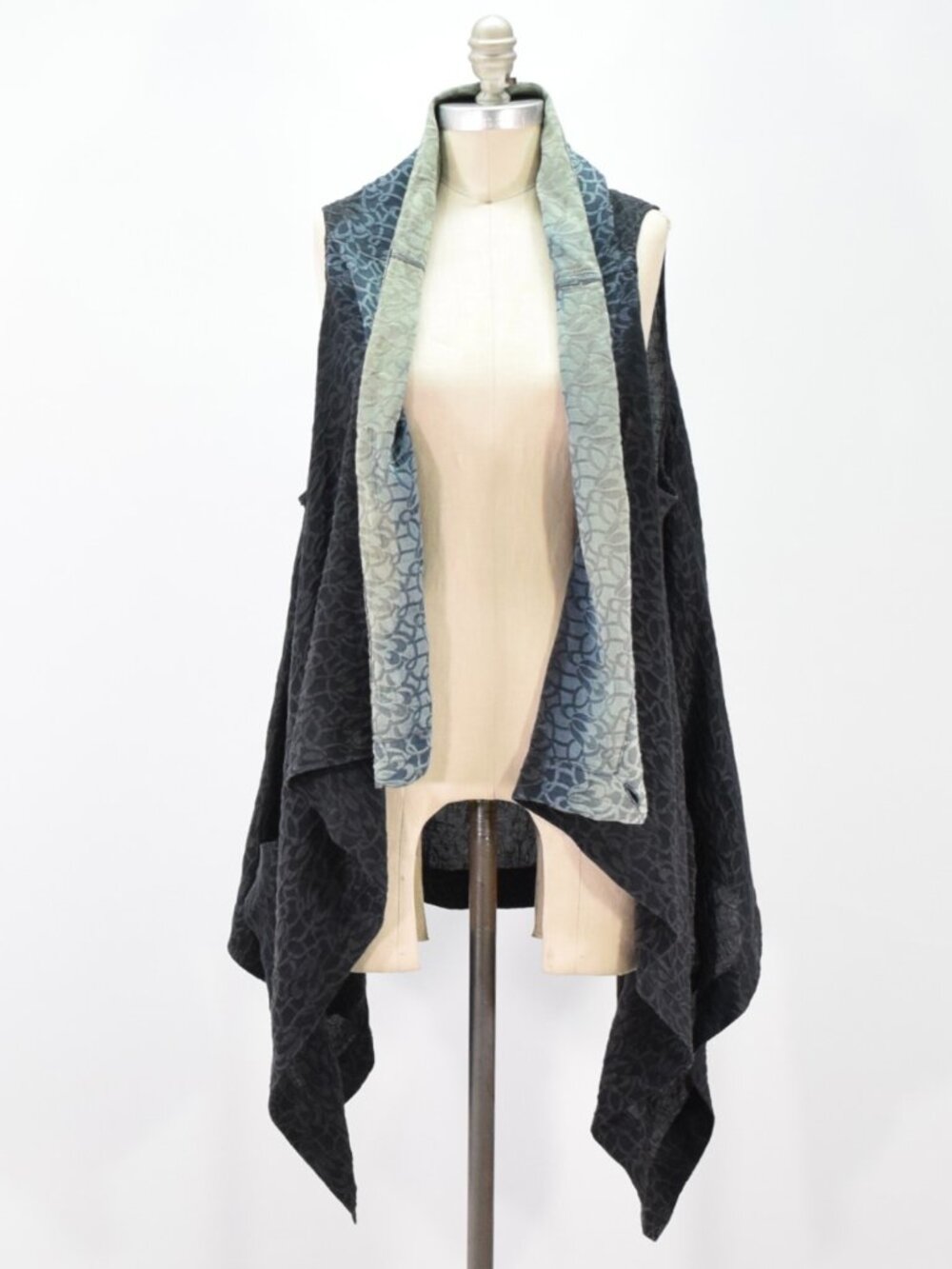 Vintage 90s Ombre Textured Jacquard Draped Waterfall Vest